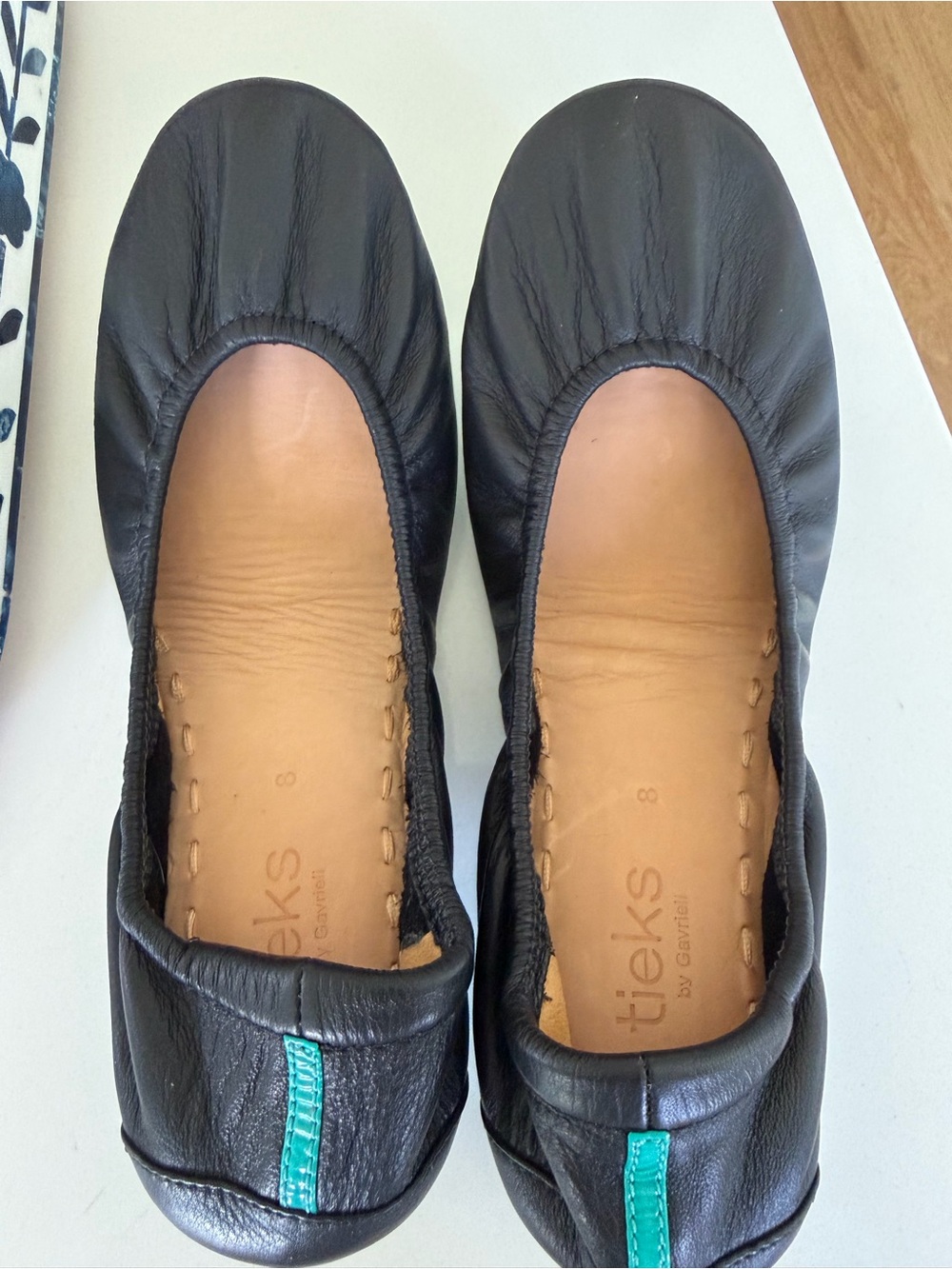Tieks Black Ballet Flats with Teal Accents - Picture 5 of 6